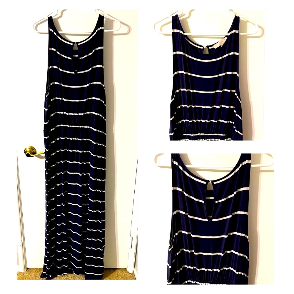 Long Navy & White Dress (Rayon/Spandex)